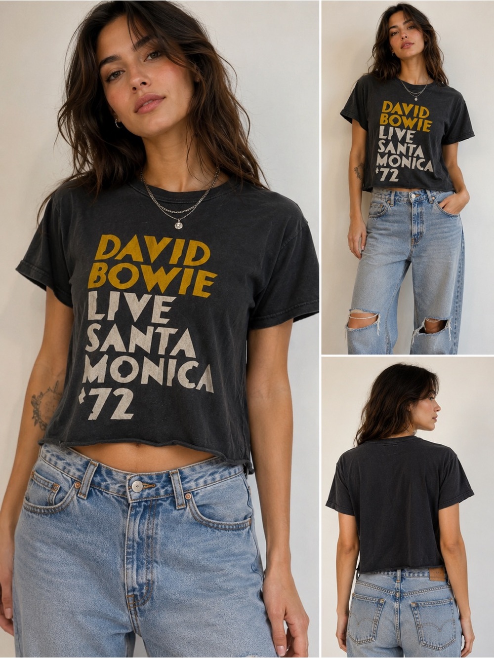 David Bowie Live Santa Monica ’72 Graphic Cropped T Shirt Women’s XS RetroBrand